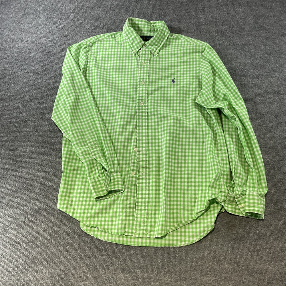 Ralph Lauren Mens Large Green Gingham Check Button Down Shirt Long Sleeve L/G
